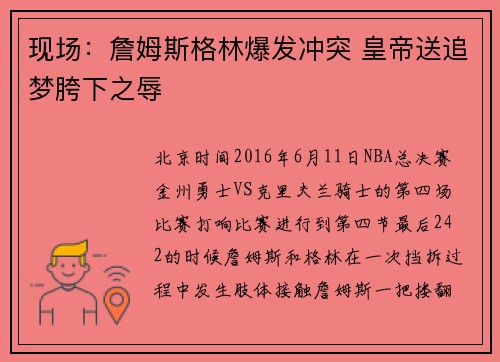 现场:詹姆斯格林爆发冲突 皇帝送追梦胯下之辱